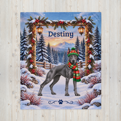 Doberman (Blue Coat) - Personalized Winter Blanket, Custom Name Velveteen Throw