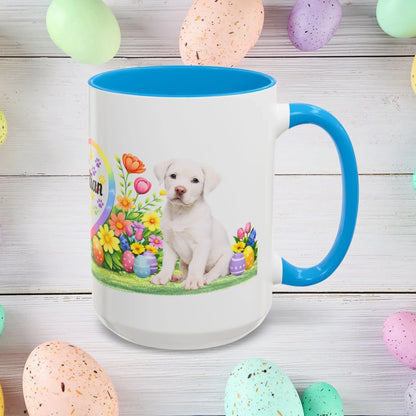 Shop our rottweiler white puppy easter mug featuring the 15oz style option from MySisterIsASurvivor.