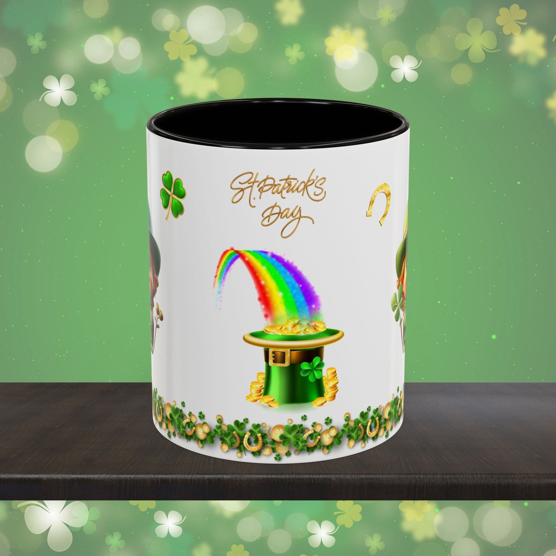 Serendipitous Leprechaun Laughter: St. Patrick's Day Two-Tone Coffee Mug - Festive Ceramic Mug for Positivity & Mindfulness