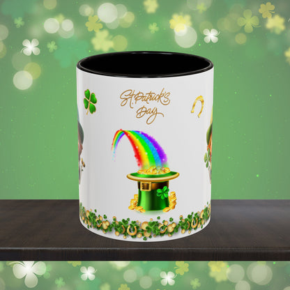 Serendipitous Leprechaun Laughter: St. Patrick's Day Two-Tone Coffee Mug - Festive Ceramic Mug for Positivity & Mindfulness
