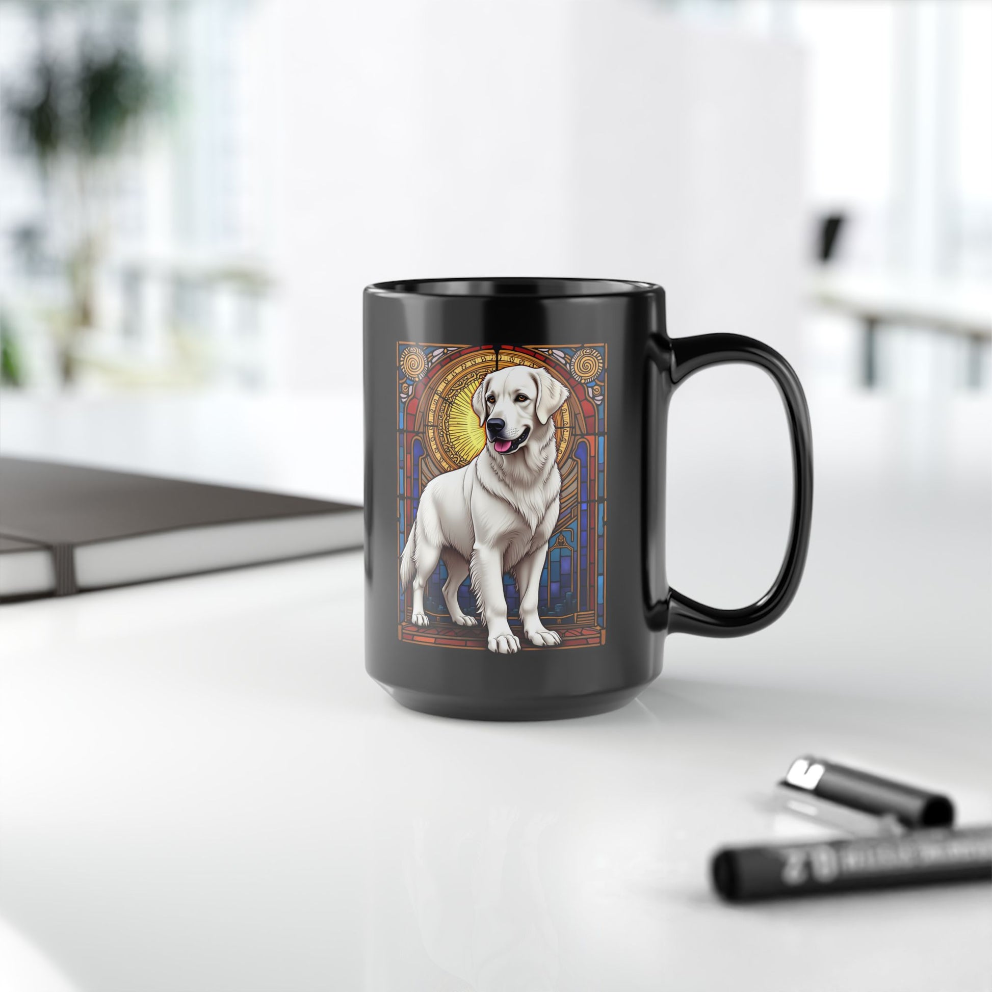 White Golden Retriever stained glass style personalized mug, custom coffee cup for Golden dog lovers