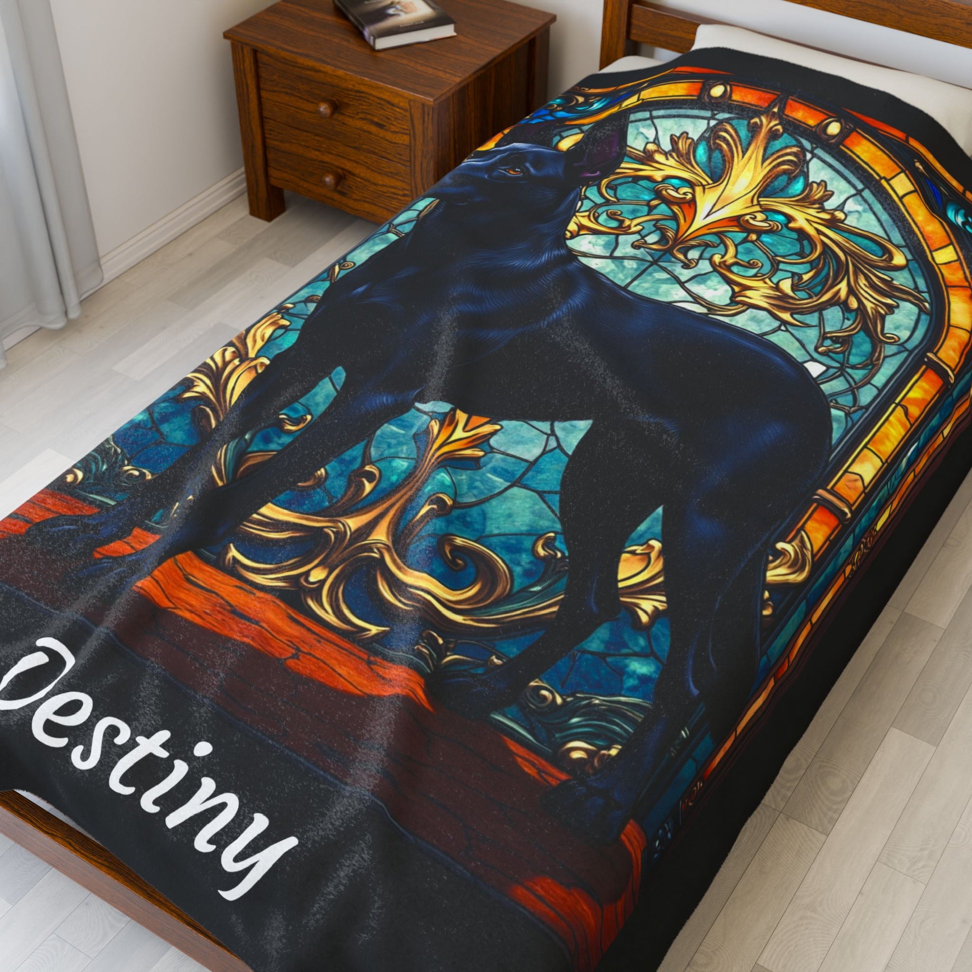 Belgian Malinois black velveteen blanket, custom stained glass dog throw, personalized pet lover gift - MySisterIsASurvivor