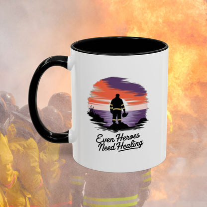 Even Heroes Need Healing, Firefighter - Mental Health Awareness for Firefighters, Accent Coffee Mug (11, 15oz)