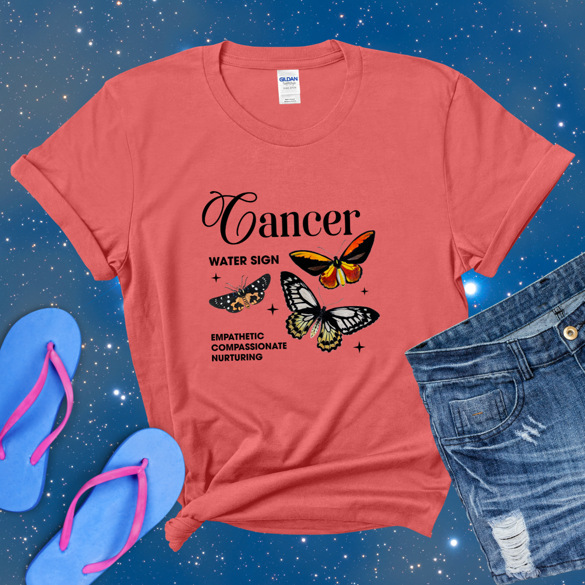 Cancer Butterfly Zodiac T-Shirt, Astrology Shirt for Cancer, Horoscope Gift, Cancer Birthday, Cancer Season Gift, Perfect Gift for Cancer, Zodiac Tee