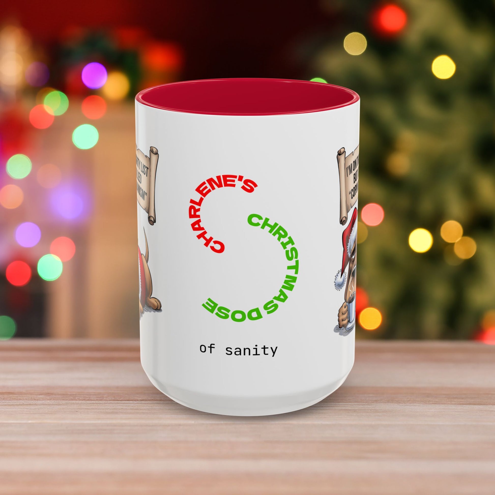 I'm On The Naughty List, But It's Called 'Coping Mechanism' – Christmas Mug with Dog Design and Accent Color