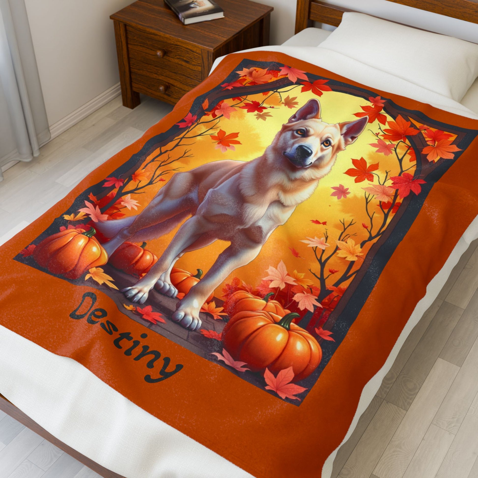 German Shepherd (Cream) Plush Velveteen Blanket - Custom plush dog throw, gift for GSD fans