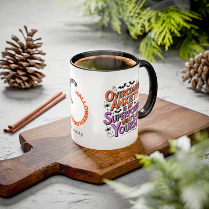 Overcoming Anxiety is My Superpower Halloween Mug - Personalized Empowerment Coffee Cup Gift