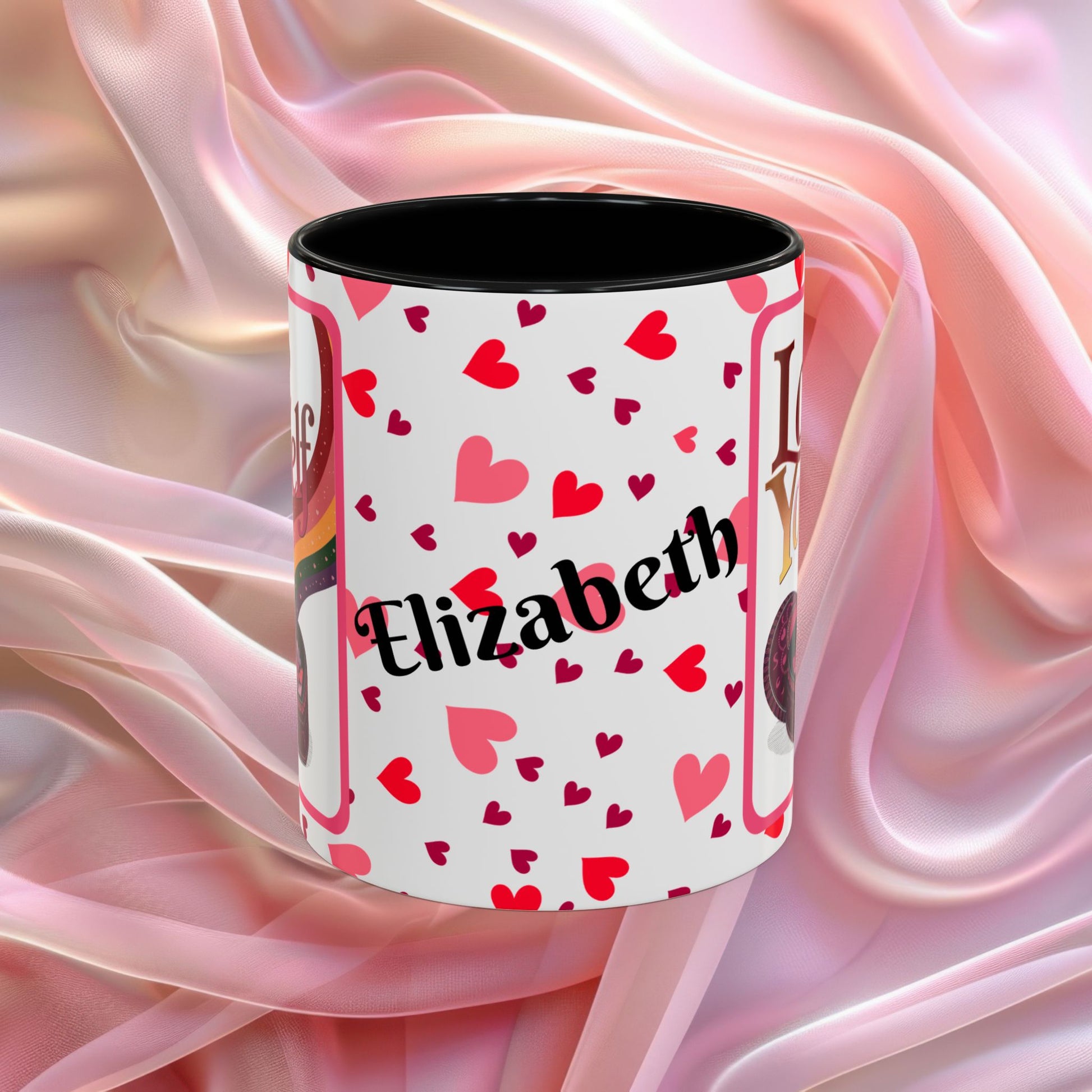 Love Yourself Valentines mug featuring self love message, Valentine themed ceramic coffee cup