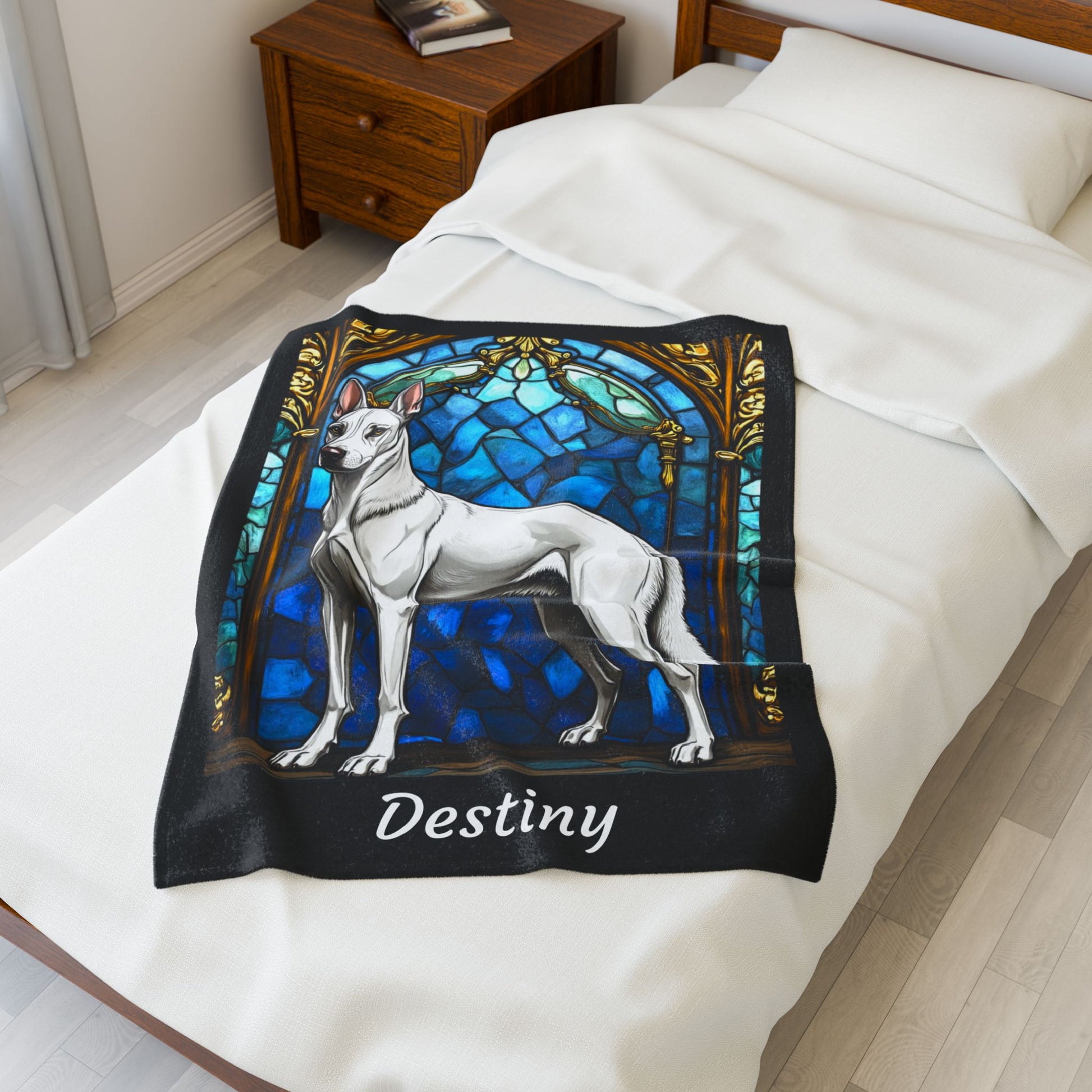 Belgian Malinois white velveteen blanket, dog throw, personalized stained glass pet lover gift - MySisterIsASurvivor