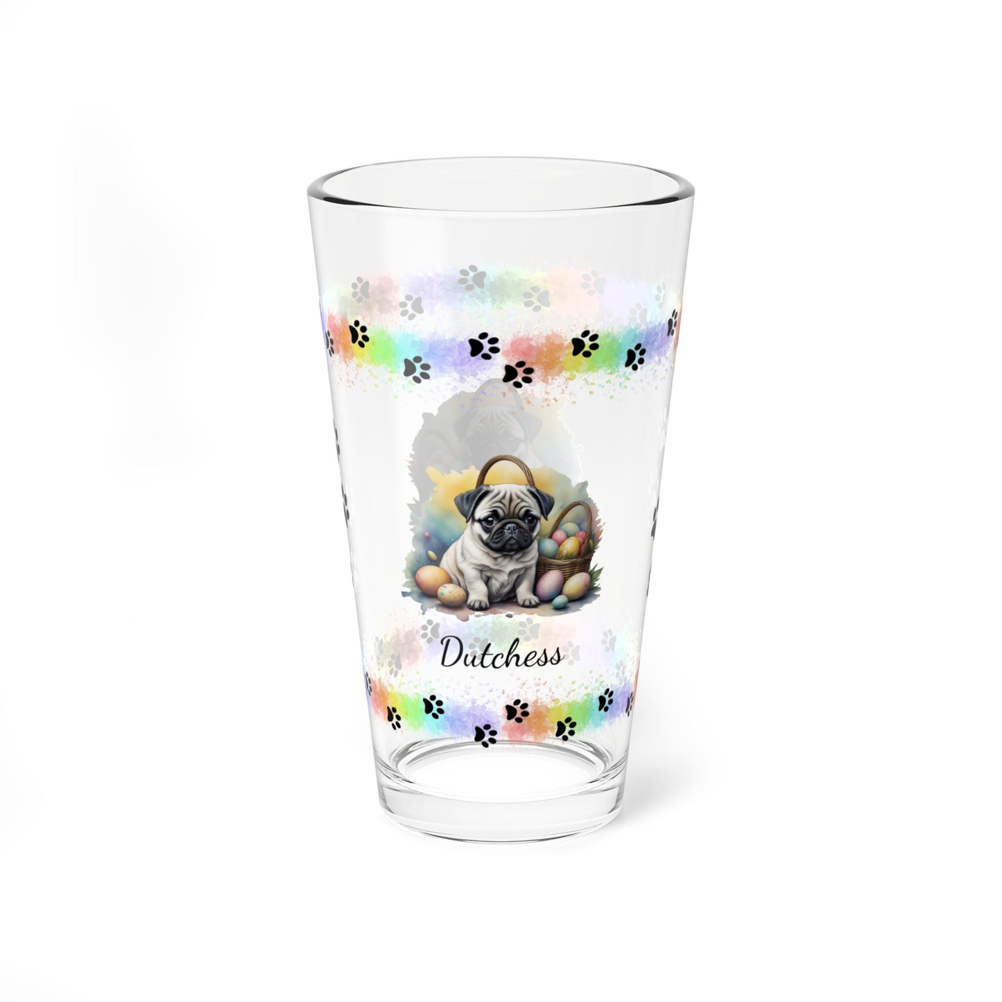 Pug Personalized Easter Puppy 16oz Pint Glass - Custom Dog Design, Mental Health Gift, Easter Décor, and Festive Celebrations