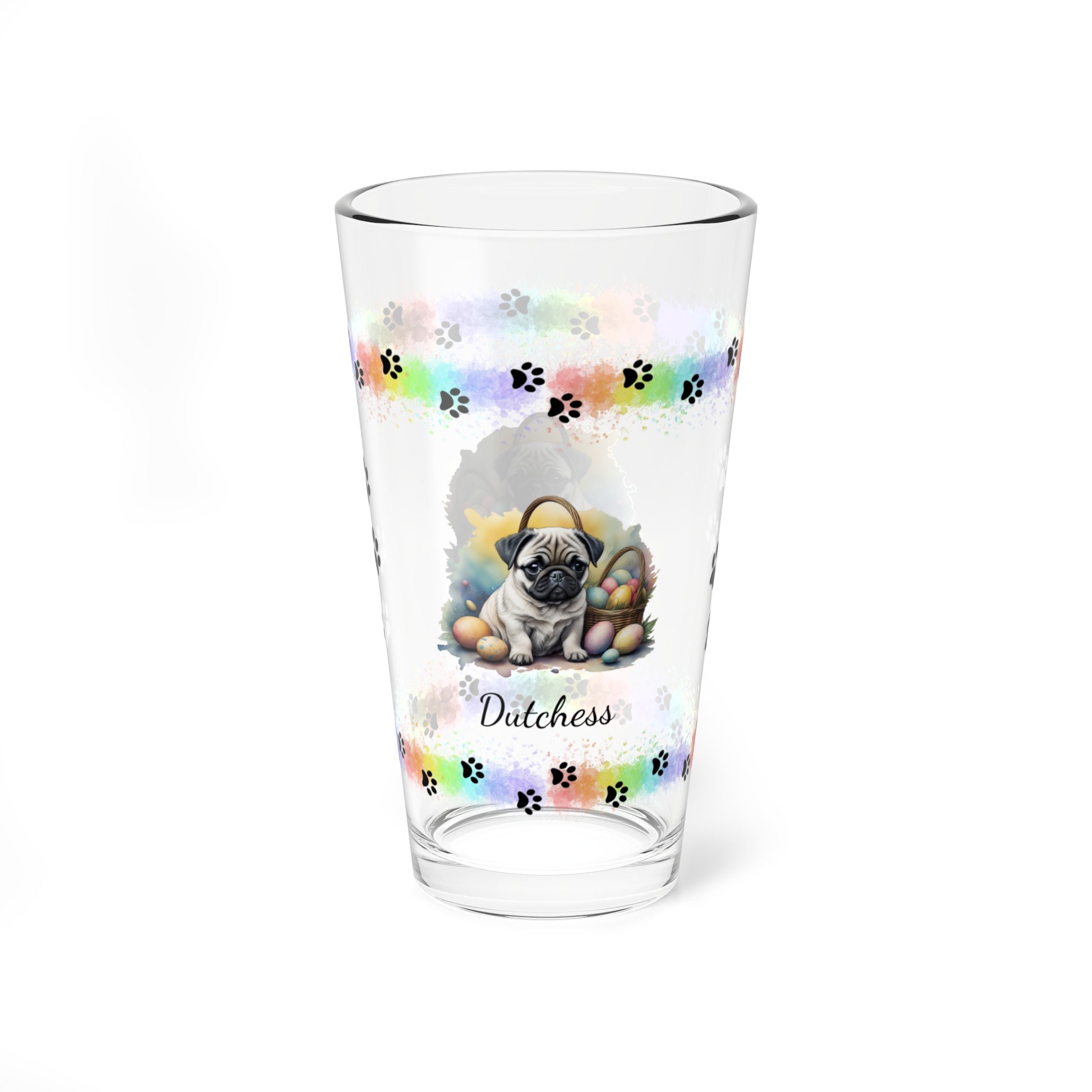 Pug Personalized Easter Puppy 16oz Pint Glass - Custom Dog Design, Mental Health Gift, Easter Décor, and Festive Celebrations