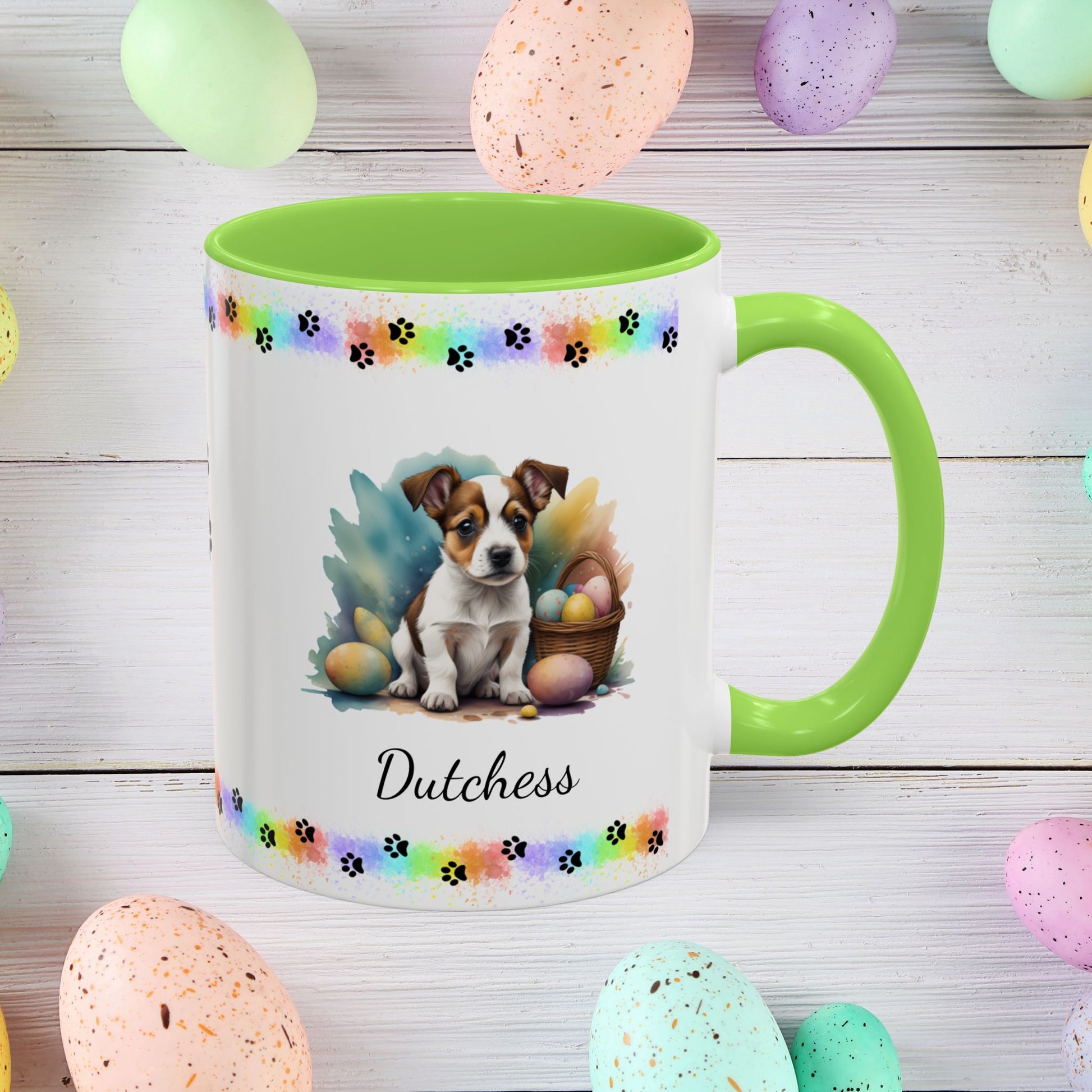 Jack Russell Terrier (Brown & White): Personalized Easter Puppy Coffee Mug - Adorable Dog Design, Mental Health Gift, 11oz & 15oz, 12 Color Choices, Easter Gifts & Décor