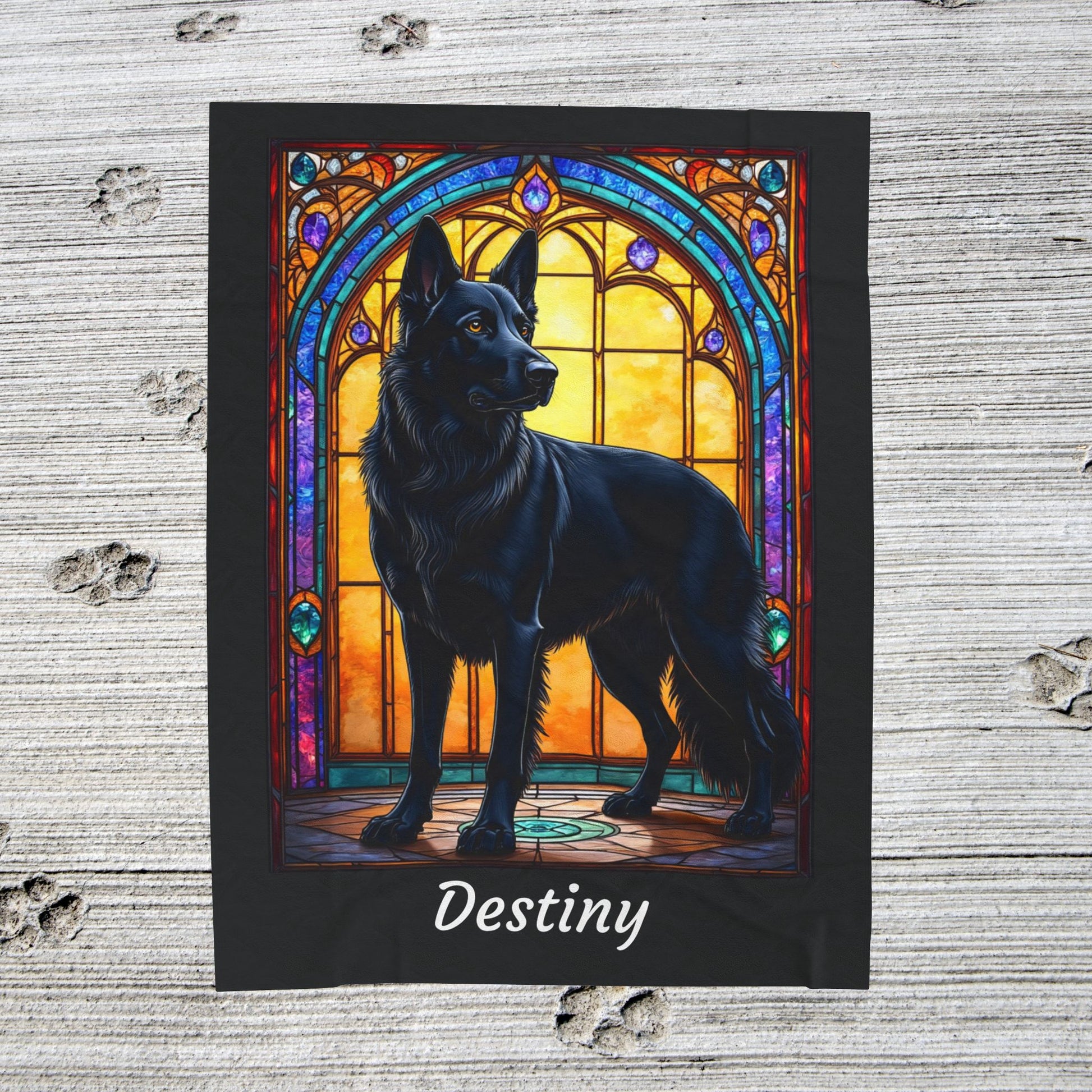 German Shepherd Black Coat Blanket, Stained Glass Dog Art Throw, Unique Gift for Humans