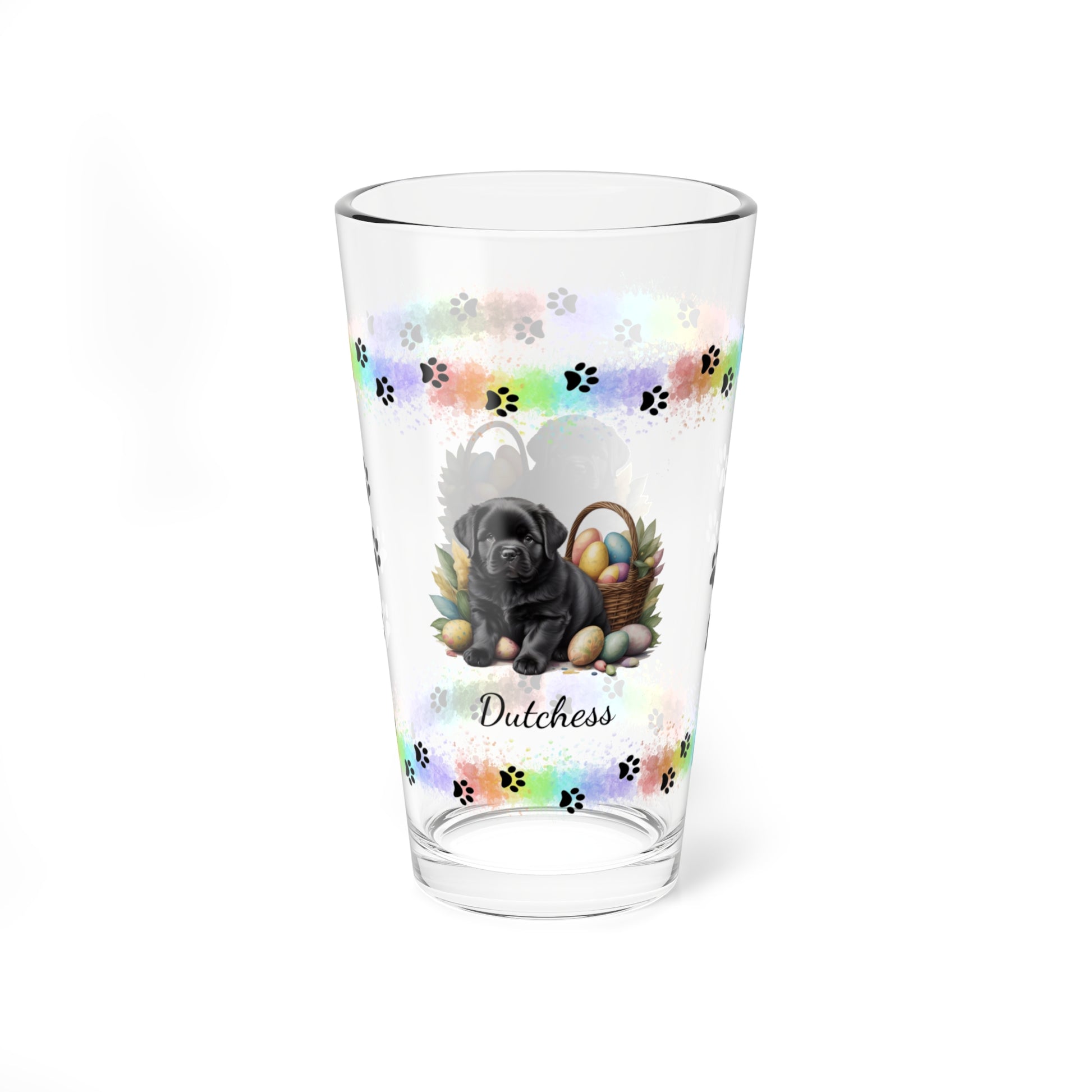 Newfoundland (Black) Personalized Easter Puppy 16oz Pint Glass - Custom Dog Design, Mental Health Gift, Easter Décor, and Festive Celebrations