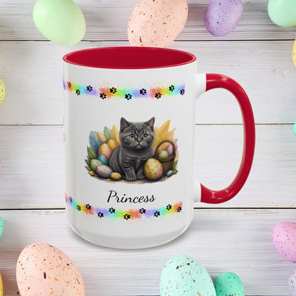 British Shorthair: Personalized Easter Kitten Coffee Mug - Adorable Cat Design, Mental Health Gift, 11oz & 15oz, 12 Color Choices, Easter Gifts & Décor