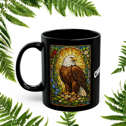 Shop our premium eagle stained glass style black mug from MySisterIsASurvivor.