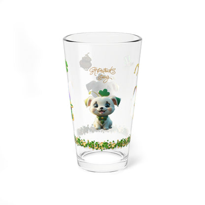 Gaelic Gratitude Puppy: Mindful St. Patrick's Day 16oz Pint Glasses - Festive Design for Positivity & Wellness