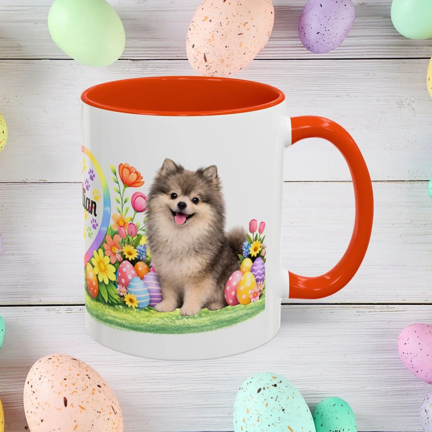 Shop our pomeranian wolf sable puppy easter mug featuring the 11oz style option from MySisterIsASurvivor.