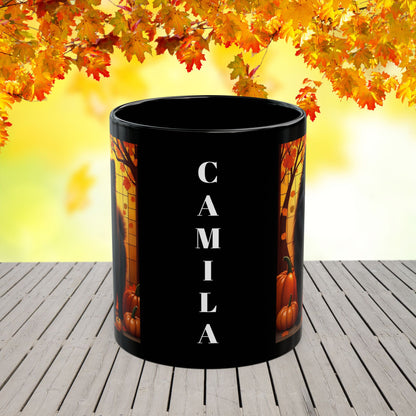 Pomeranian Black - Custom name autumn coffee mug, dog parent gift for Pomeranian lovers