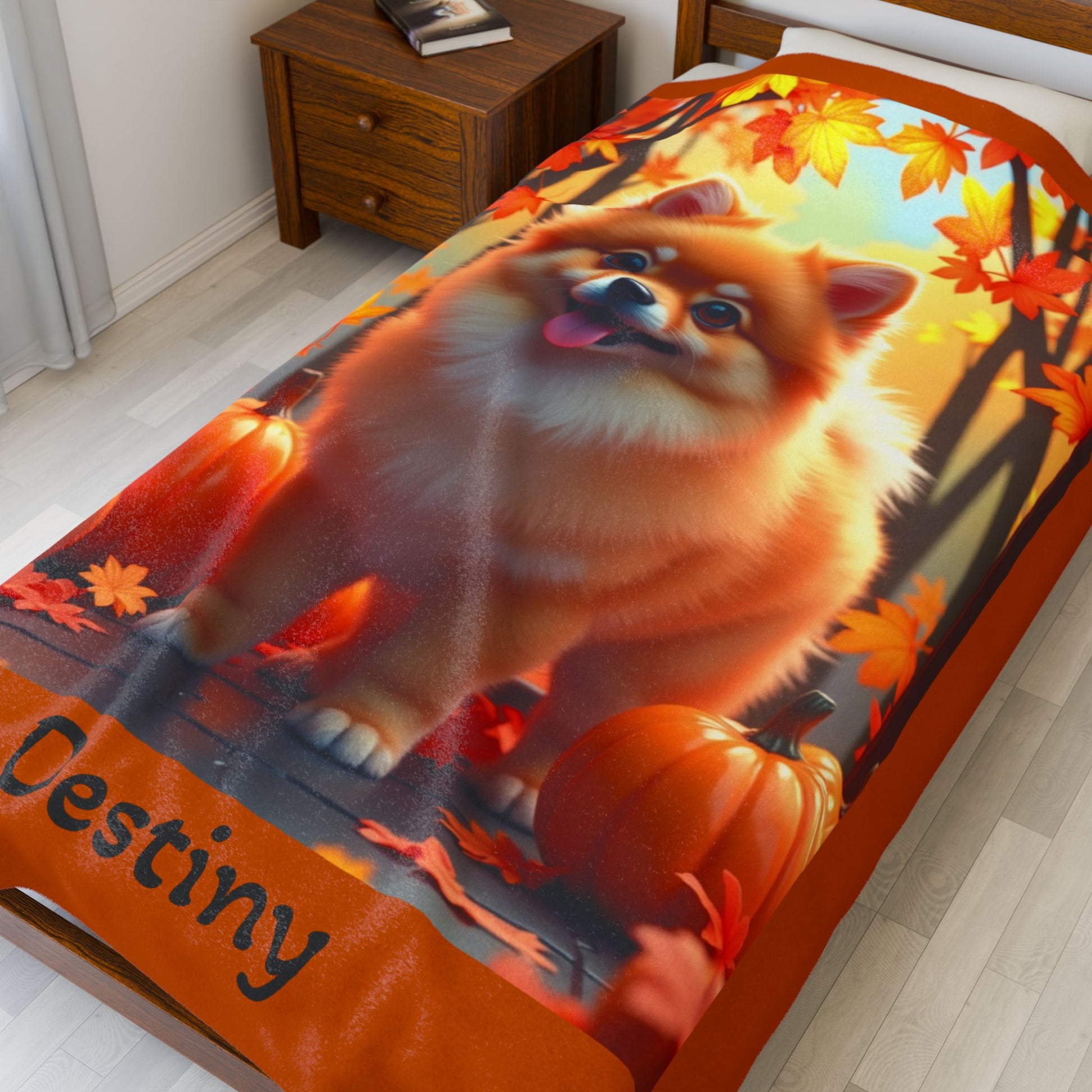 Orange Pomeranian velveteen plush blanket, cozy pet parent throw blanket, fluffy soft dog lover home accent