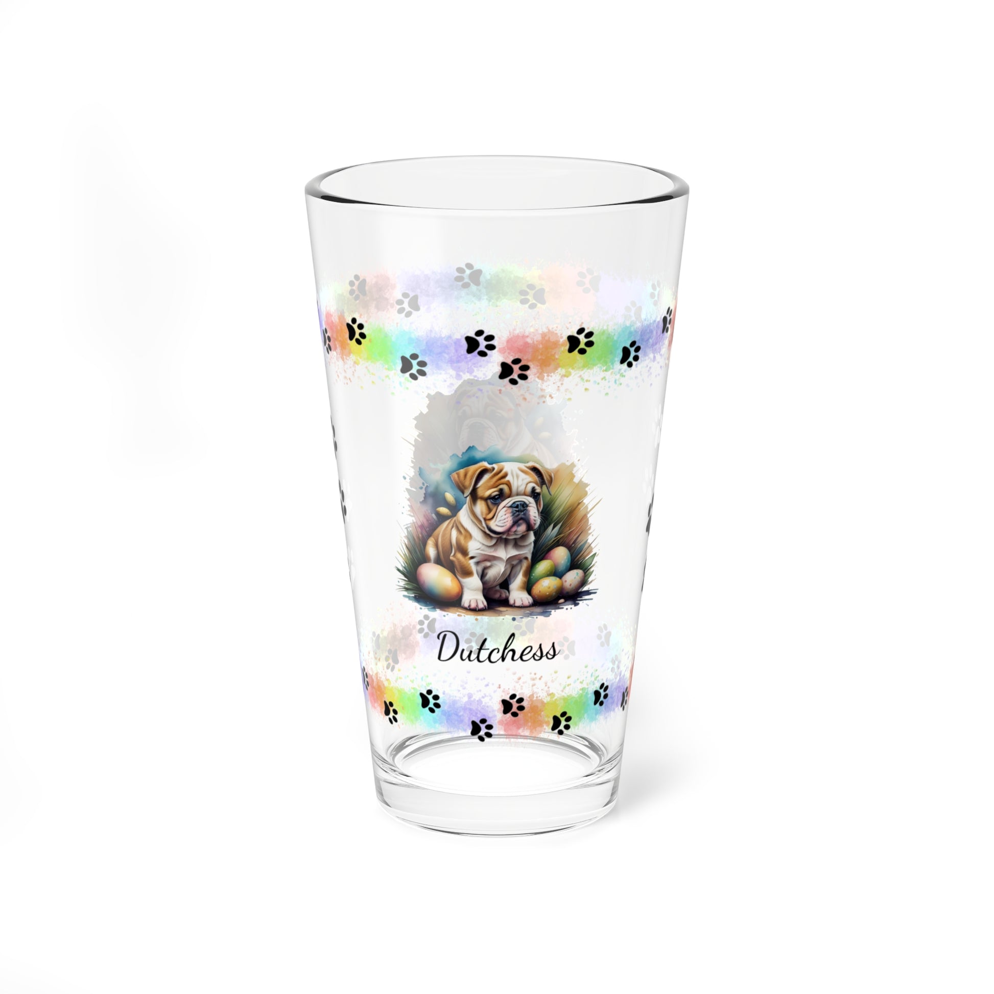 Bulldog Personalized Easter Puppy 16oz Pint Glass - Custom Dog Design, Mental Health Gift, Easter Décor, and Festive Celebrations