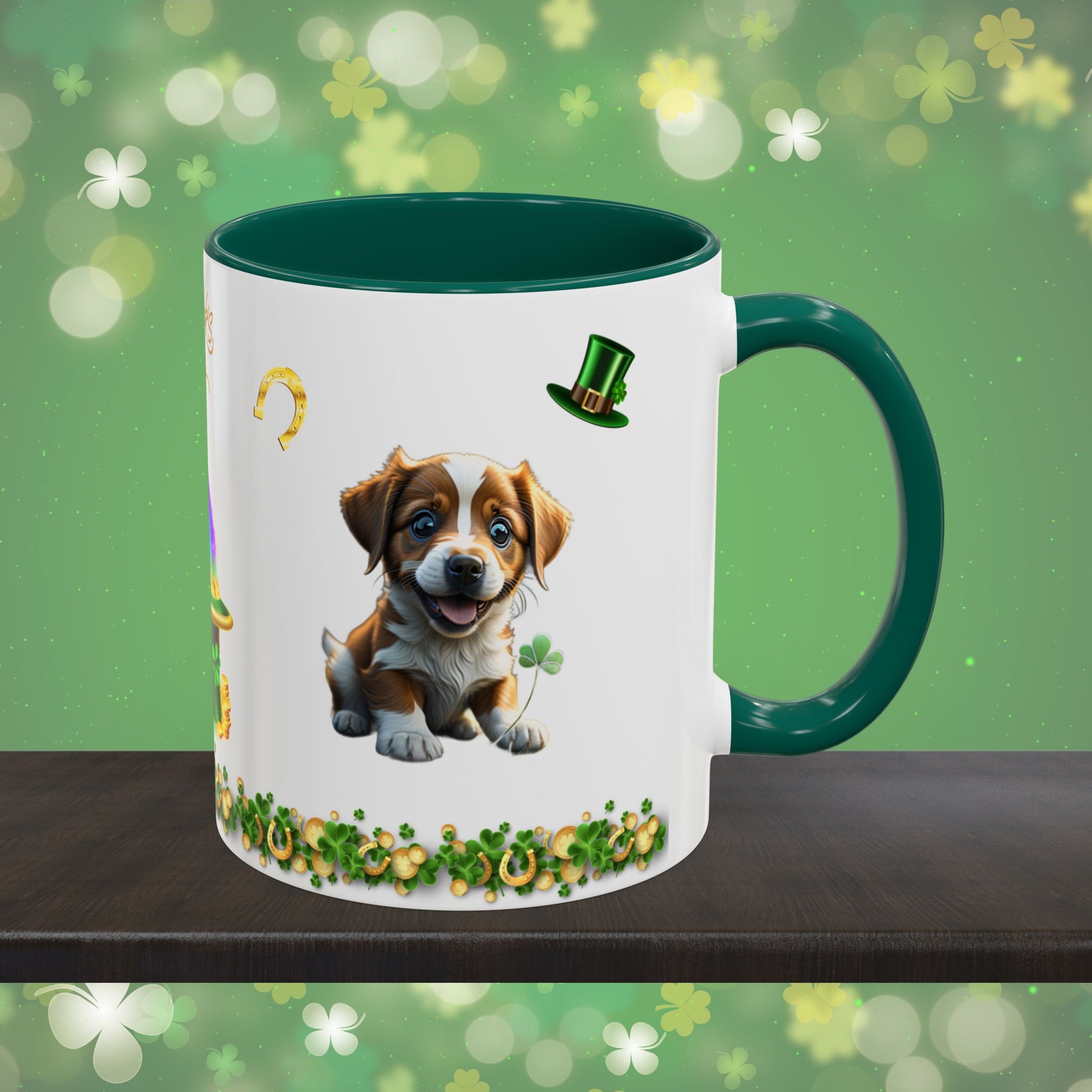 Lucky Leprechaun Pup: St. Patrick's Day Two-Tone Coffee Mug - Festive Ceramic Mug for Positivity & Mindfulness