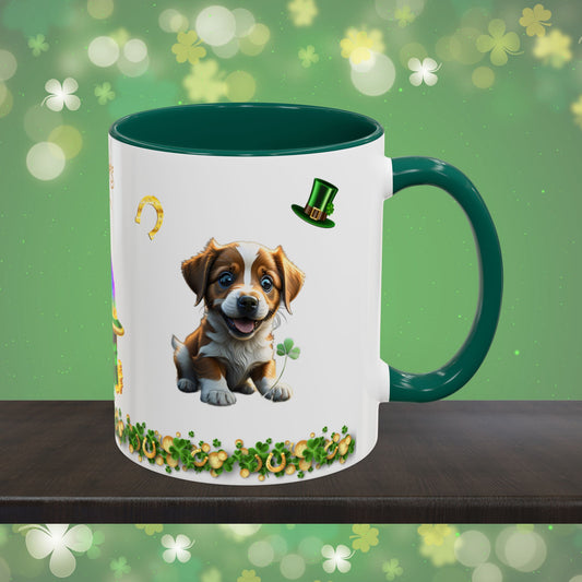 Lucky Leprechaun Pup: St. Patrick's Day Two-Tone Coffee Mug - Festive Ceramic Mug for Positivity & Mindfulness