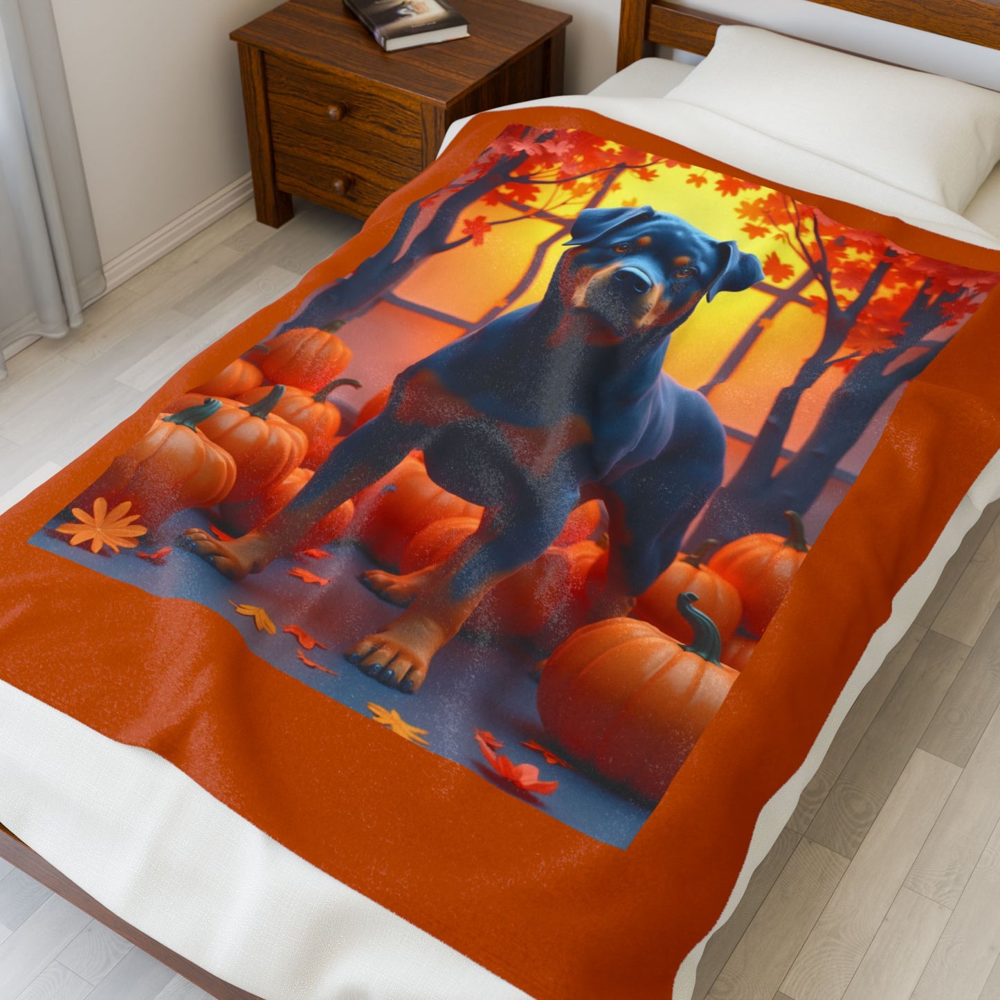Blue Rottweiler Velveteen Plush Blanket Custom with Name, Cozy Dog Art Throw for Loyal Rottie Fans - MySisterIsASurvivor