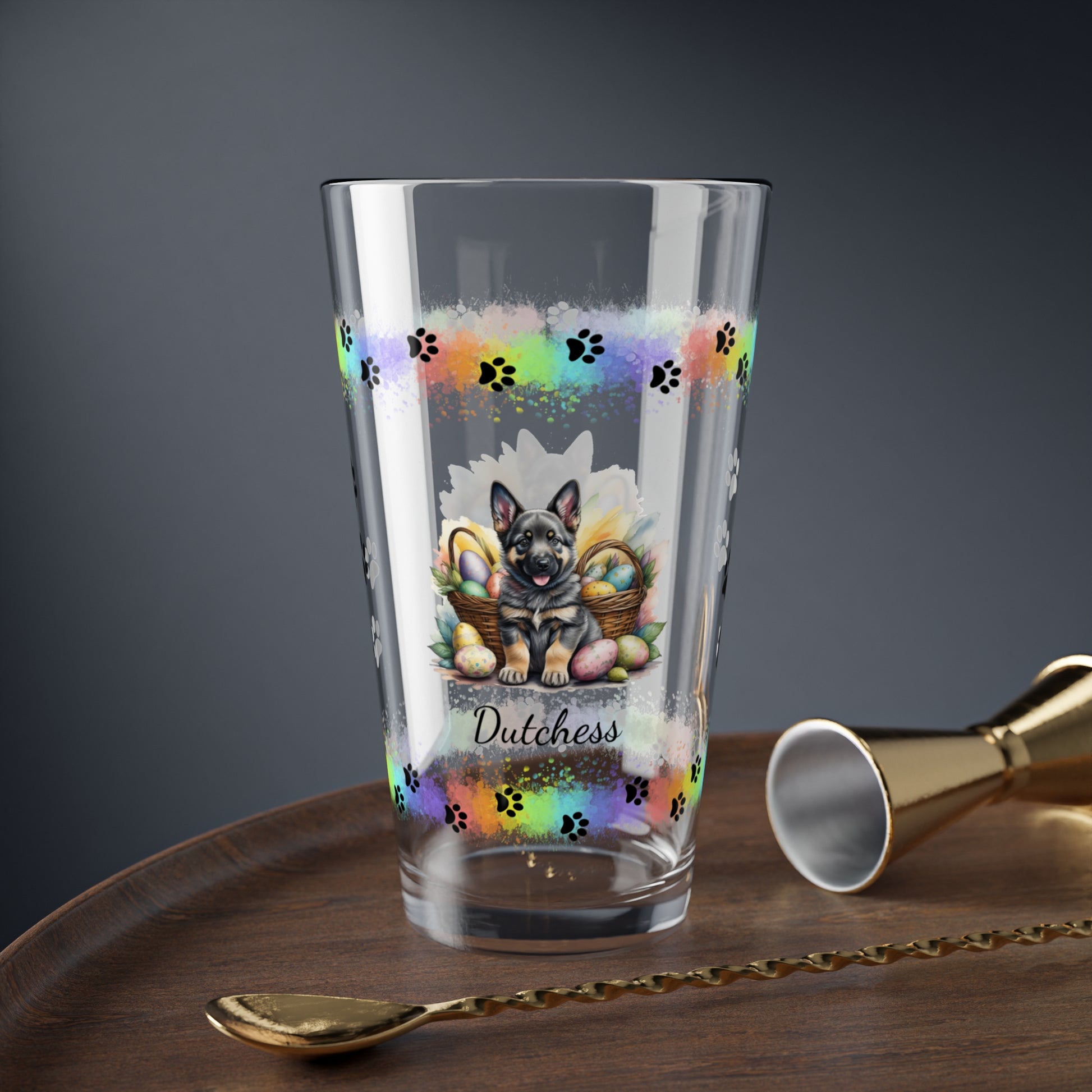 German Shepherd (Sable) Personalized Easter Puppy 16oz Pint Glass - Custom Dog Design, Mental Health Gift, Easter Décor, and Festive Celebrations