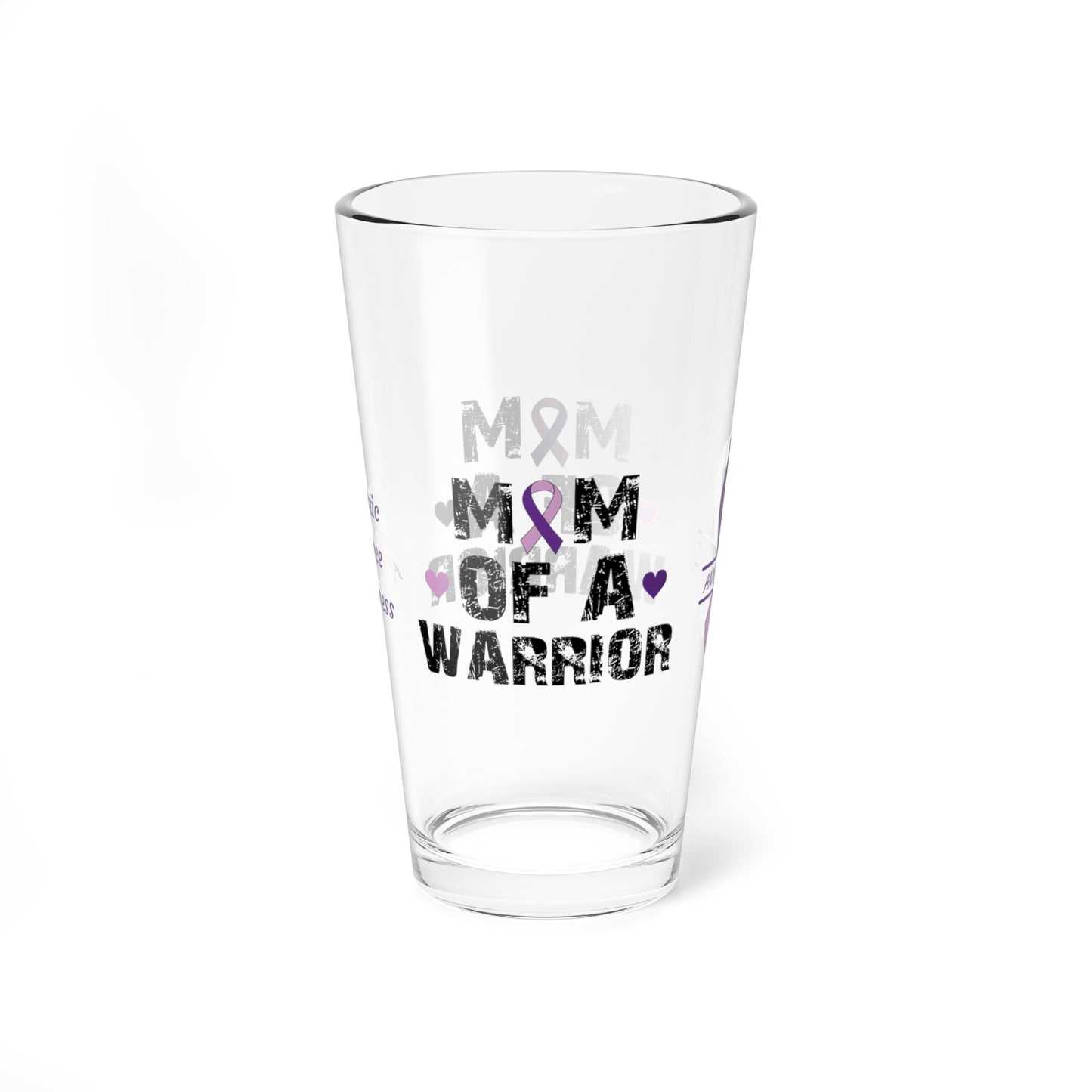 Mom of a Warrior: Personalized Domestic Violence Awareness Warrior Pint Glass - Proud Family Member