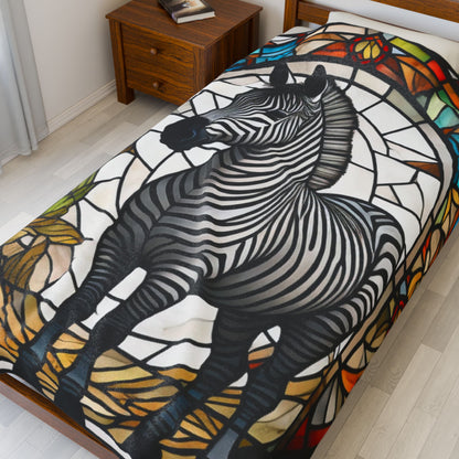 A zebra blanket with stained glass-inspired design that blends artistic style and cozy comfort.