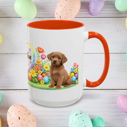 Shop our labrador retriever chocolate light puppy easter mug featuring the 15oz style option from MySisterIsASurvivor.