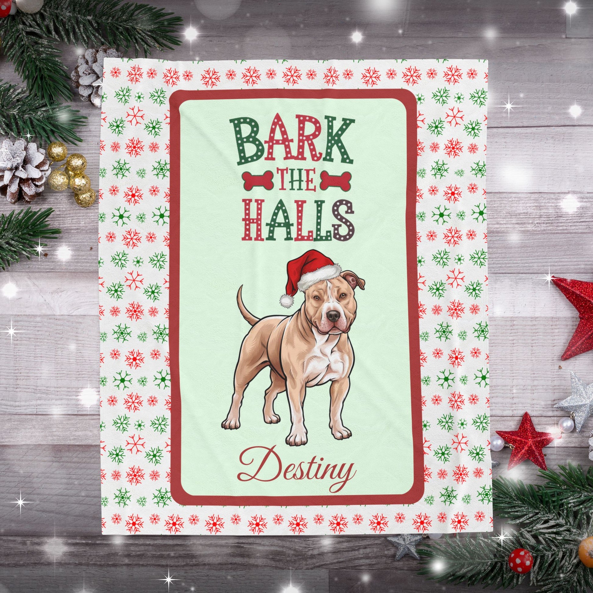 Pitbull (Fawn) custom velveteen blanket cozy holiday throw gift for dog lovers and festive seasonal décor