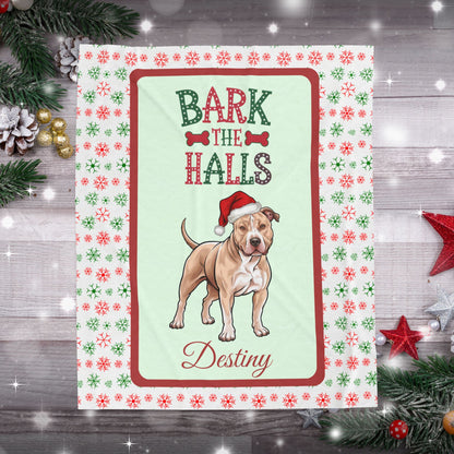 Pitbull (Fawn) custom velveteen blanket cozy holiday throw gift for dog lovers and festive seasonal décor