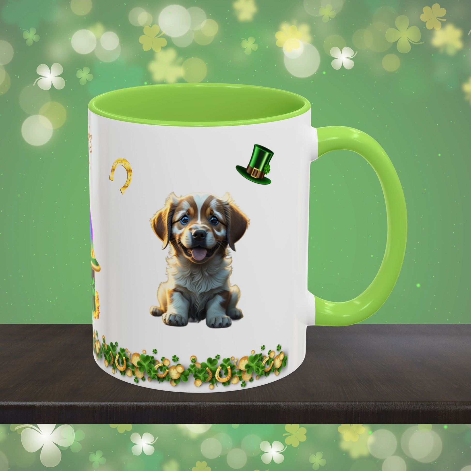 Zenful Zigzags of Puppy Zen: St. Patrick's Day Two-Tone Coffee Mug - Festive Ceramic Mug for Positivity & Mindfulness