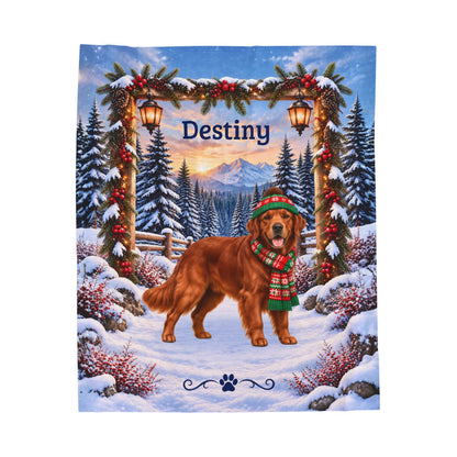 Golden Retriever (Red Coat) - Custom Name Winter Lodge Blanket, Personalized Field Golden Lover Gift