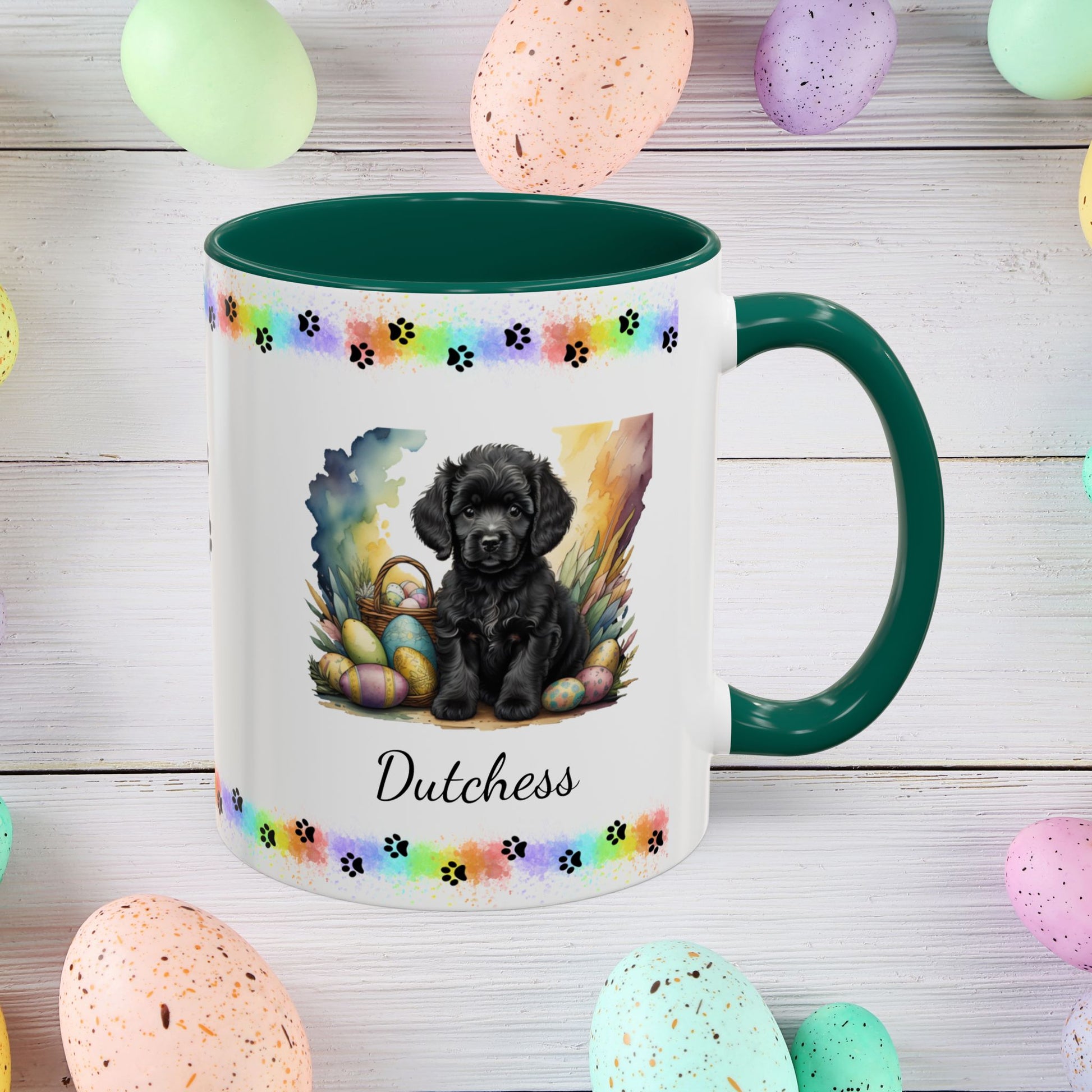Poodle (Black): Personalized Easter Puppy Coffee Mug - Adorable Dog Design, Mental Health Gift, 11oz & 15oz, 12 Color Choices, Easter Gifts & Décor