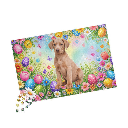 Doberman (Fawn) Easter Puppy Puzzle - Wildflowers, Painted Eggs, and Spring Butterflies