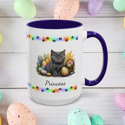 British Shorthair: Personalized Easter Kitten Coffee Mug - Adorable Cat Design, Mental Health Gift, 11oz & 15oz, 12 Color Choices, Easter Gifts & Décor