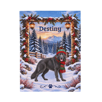 German Shepherd (Blue Steel Coat) - Personalized Winter Forest Blanket, Custom Name Velveteen Throw - MySisterIsAsurvor