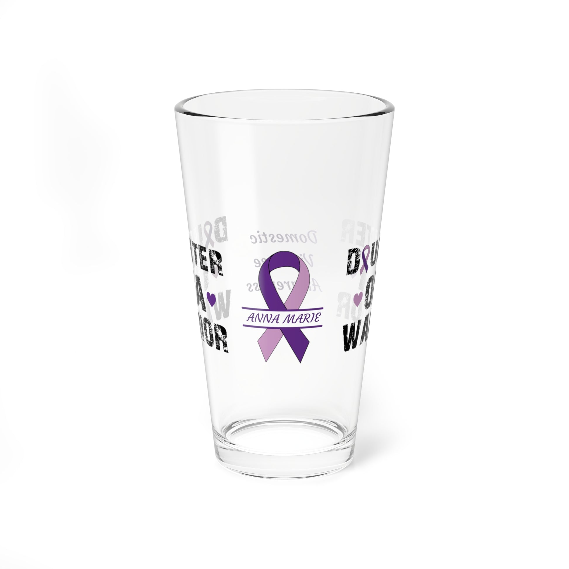 Daughter of a Warrior: Personalized Domestic Violence Awareness Warrior Pint Glass - Proud Family Member