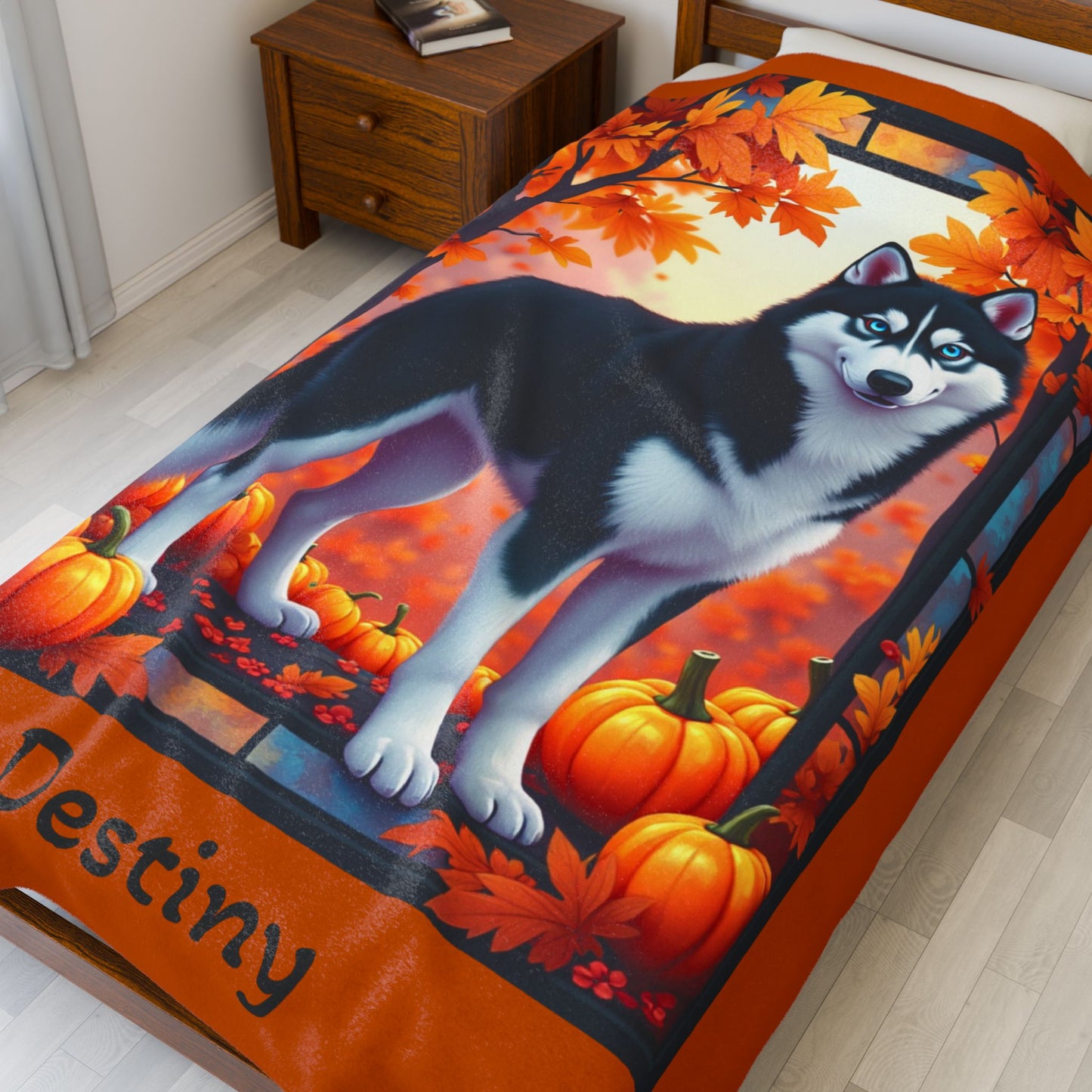 Black and White Husky blue eyes velveteen plush blanket, custom dog throw for Siberian Husky lovers - MySisterIsASurvivor