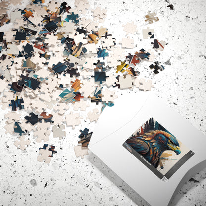 Raptor Resilience - Graffiti Mural Eagle Portrait Puzzle with Teal, Copper, and Dark Blue Feathers