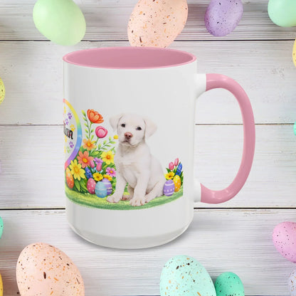 Shop our rottweiler white puppy easter mug featuring the 15oz style option from MySisterIsASurvivor.