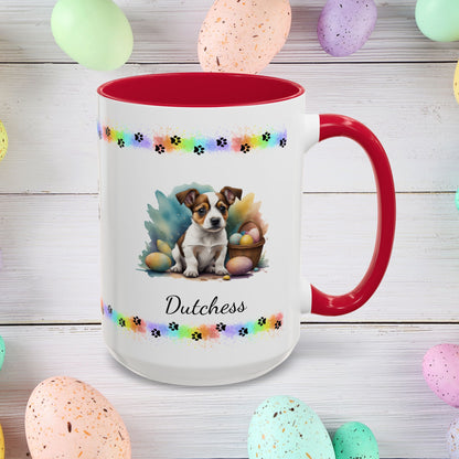 Jack Russell Terrier (Brown & White): Personalized Easter Puppy Coffee Mug - Adorable Dog Design, Mental Health Gift, 11oz & 15oz, 12 Color Choices, Easter Gifts & Décor