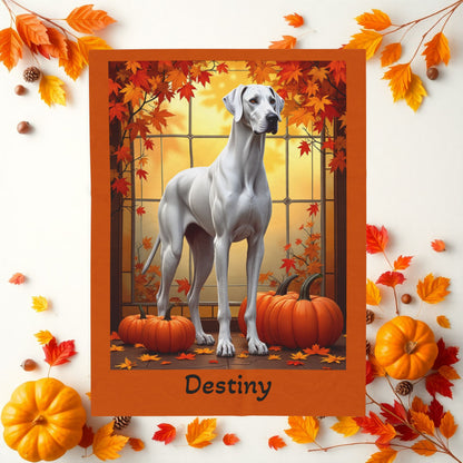 White Great Dane velveteen plush blanket, soft plush throw, personalized gift for Great Dane enthusiasts