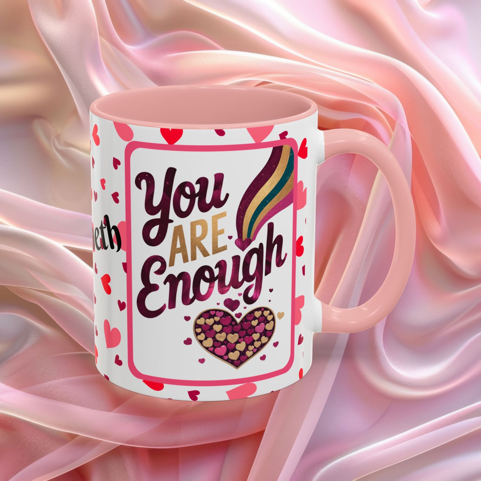 You Are Enough Valentines mug with self worth message, Valentine themed encouragement coffee cup