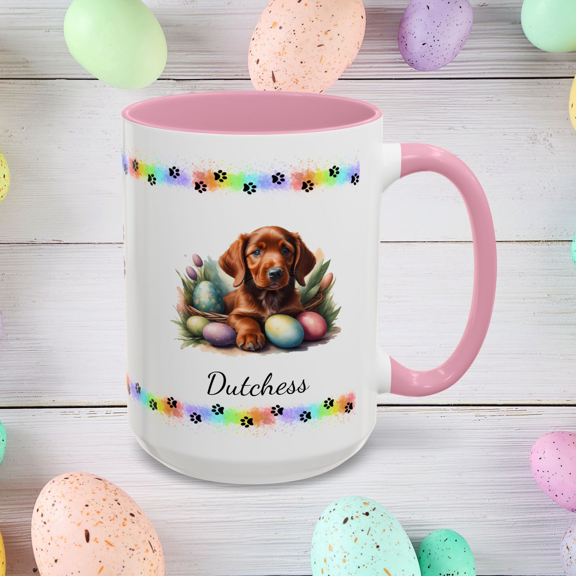 Irish Setter: Personalized Easter Puppy Coffee Mug - Adorable Dog Design, Mental Health Gift, 11oz & 15oz, 12 Color Choices, Easter Gifts & Décor