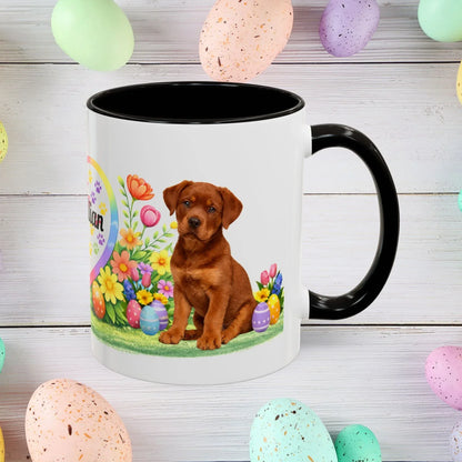 Shop our rottweiler red puppy easter mug featuring the 11oz style option from MySisterIsASurvivor.