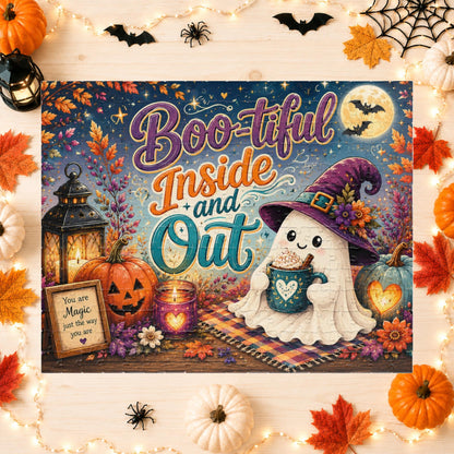 Boo-tiful Inside and Out Halloween Puzzle - Ghost with Heart Mug, Lantern, and You Are Magic Sign